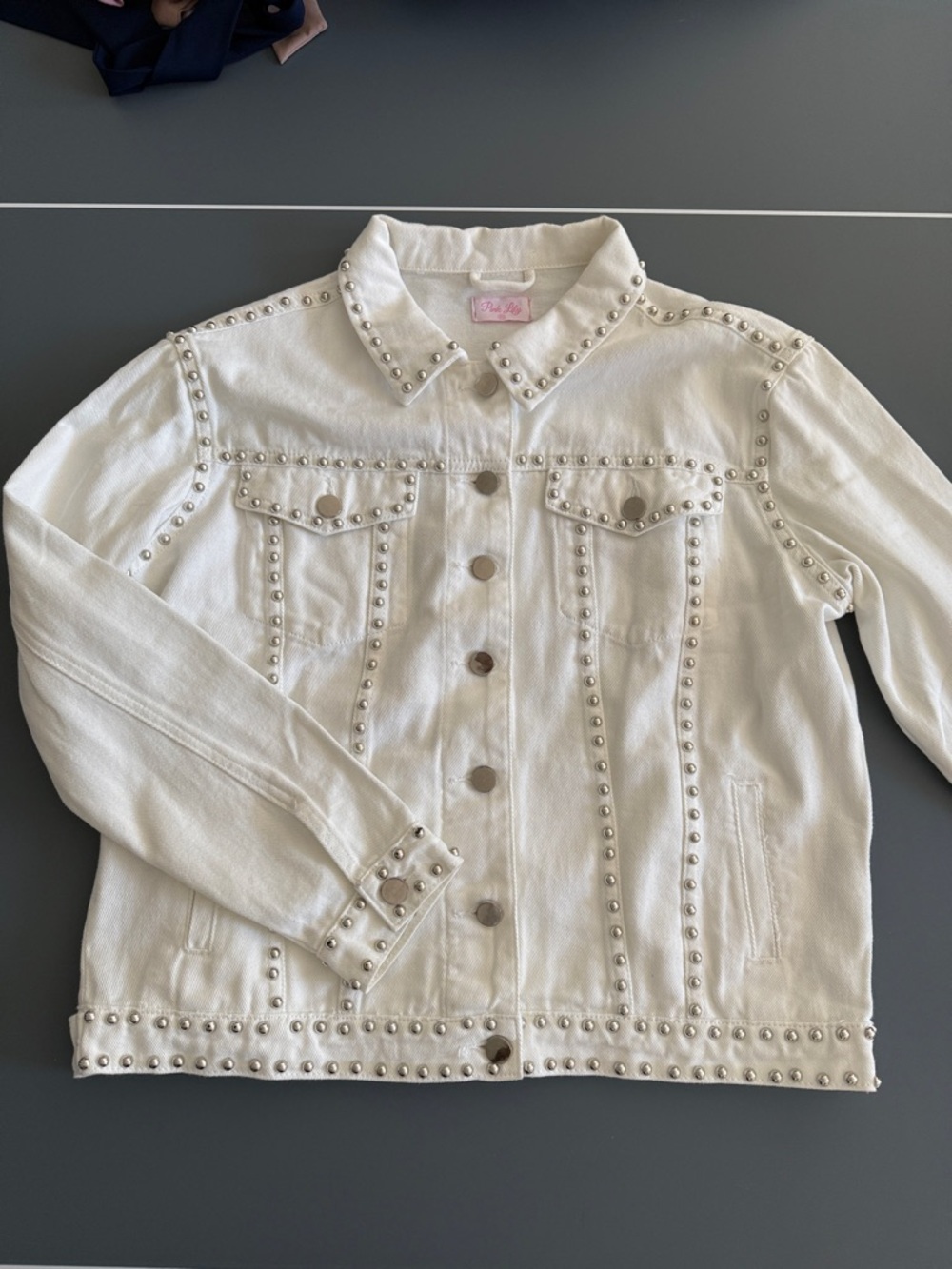 Pink Lily White Studded Denim Jacket